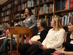 Marisol Zenteno, president of the League of Women Voters of Miami-Dade County, presents her organization’s mission at Books & Books in Coral Gables on Jan. 25, 2020. (Bianca Marcof/SFMN)