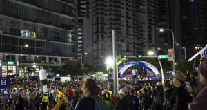 Thousands gathered at the start of the Lifetime Miami Marathon on Feb. 9, 2020. (Julia Tsairis/SFMN)