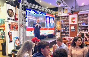 Armando Ibarra, the president of Miami Young Republicans, addresses the crowd at the Miami Young Republicans State of the Union watch party on Feb. 4, 2020. (Francis/SFMN)