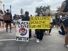 Protesters take a knee during a protest against police brutality on June 6, 2020 in Miramar. (Jordon Coll/SFMN)